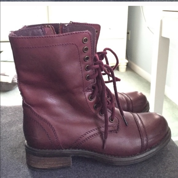 wine colored combat boots